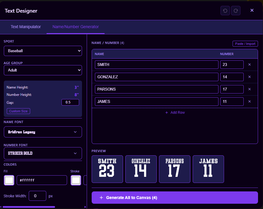 Tally Name and Number Generator