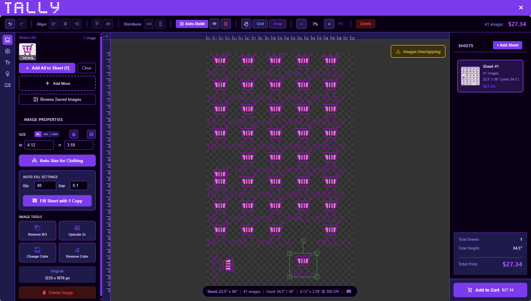 Tally Gang Sheet Builder - Full canvas editor